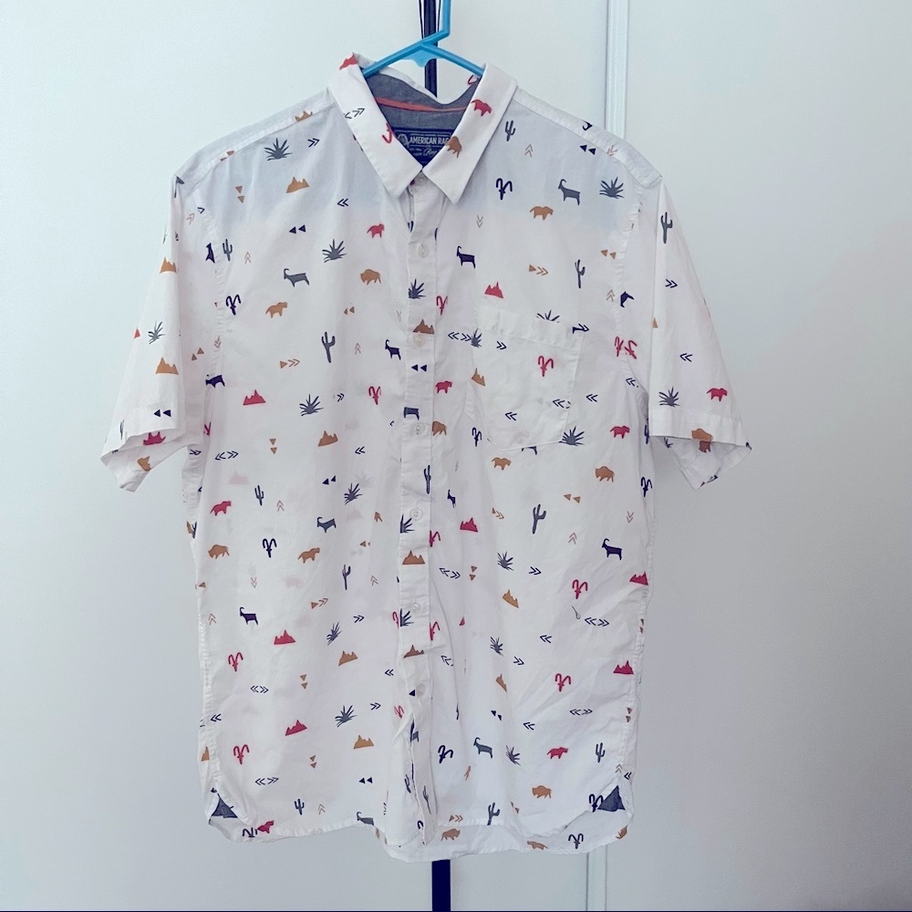 American Rag White Desert Novelty Print Cotton Button Down Shirt